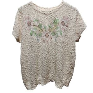 Vintage Donagain sleeveless sweater popcorn knit white pastel floral size 42 12